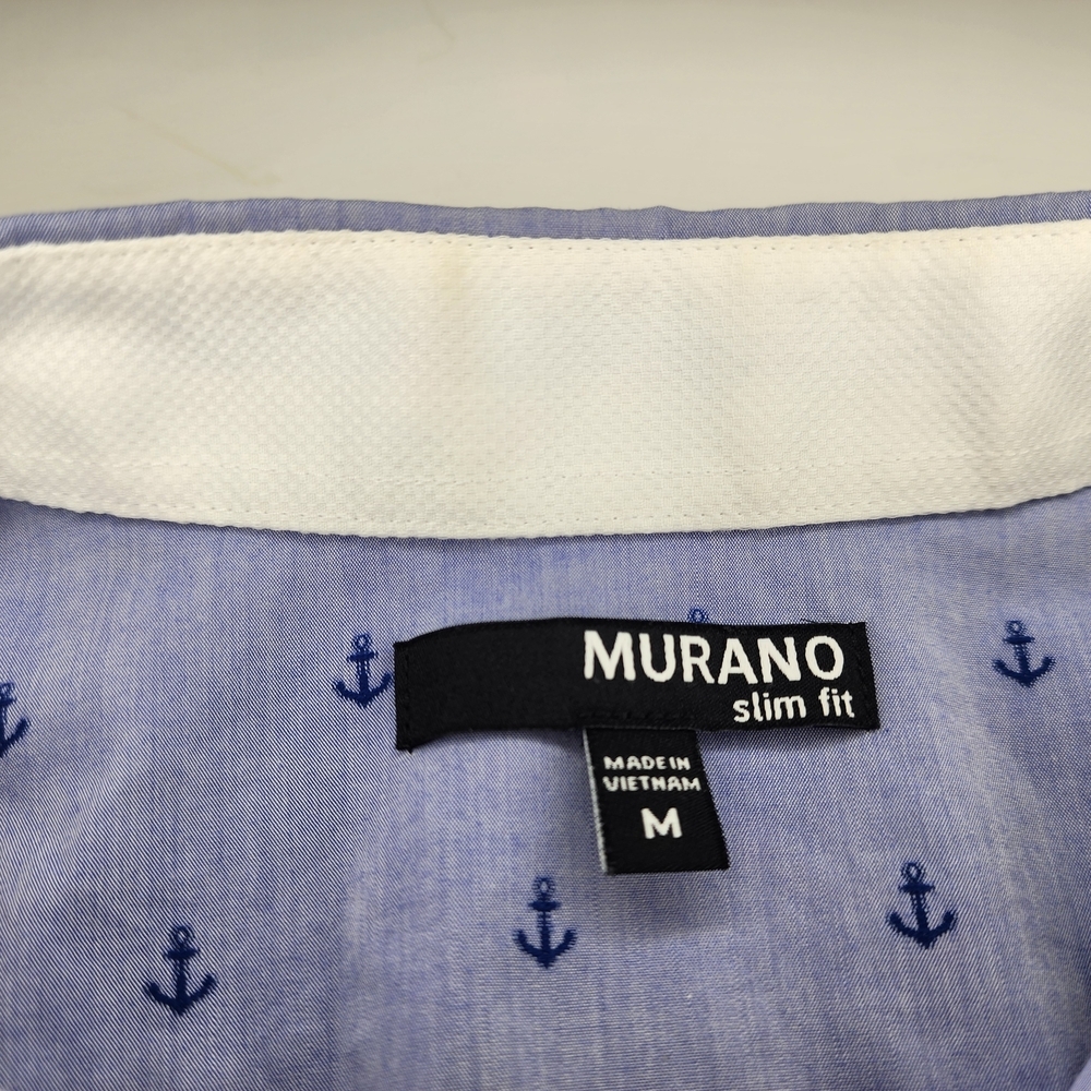 Murano Slim Fit Blue Anchors Button-Up Short Sleeve Casual Men's M Shirt Cotton - Picture 6 of 7